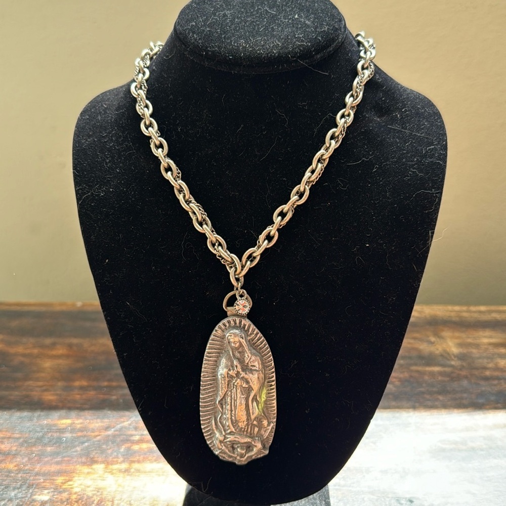 Silver our lady of Guadalupe (Mary) statement necklace sand casted - Picture 4 of 17